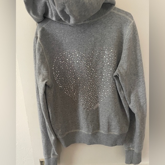 Vintage PINK Victoria’s Secret grey hoodie medium Sequin heart on the back Y2K - Picture 7 of 10